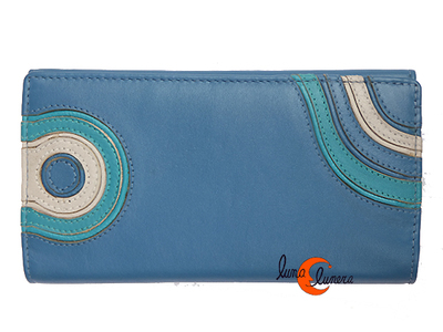 Carteras de piel de colores tipo monedero grande con solapa. Azul.