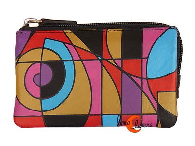 Monedero 25 de piel grande Belmonte. Geométrico negro.