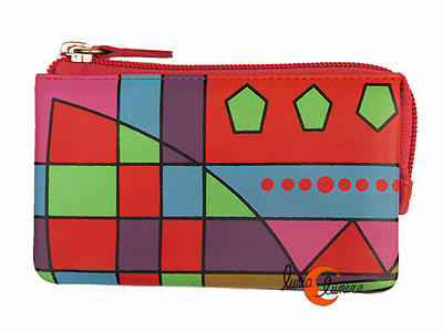 Monedero 25 de piel grande Belmonte. Geométrico rojo.