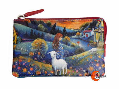 Monedero 21 de piel de colores Belmonte. Niña con sus ovejas.