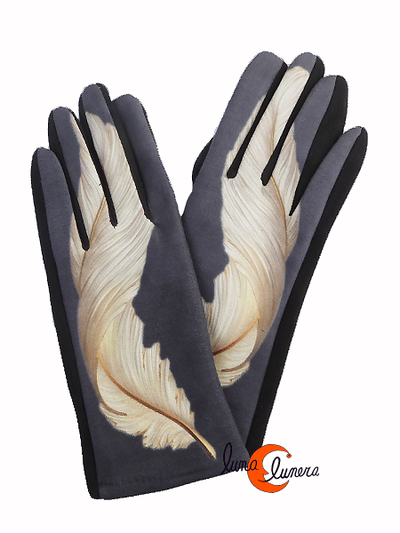 Guantes pluma gris.