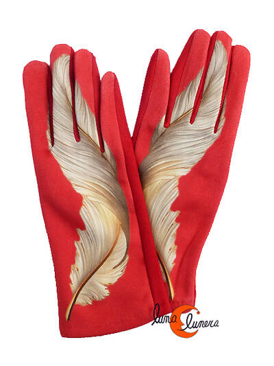 guantes pluma rojo.