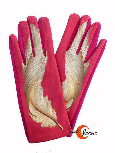 guantes pluma fucsia.