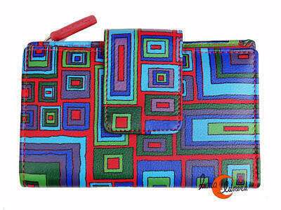 Cartera 34 de piel de colores Belmonte. Laberinto cremallera roja.