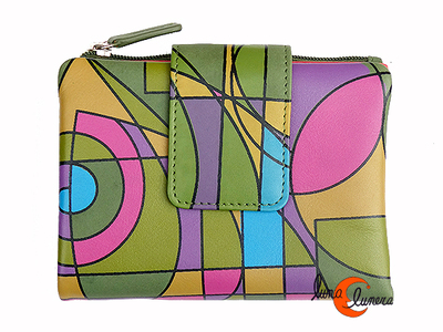 Cartera 28 de piel de colores Belmonte. Geométrica verde.