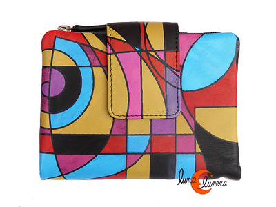 Cartera 28 de piel de colores Belmonte. Geométrica negra.