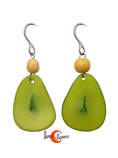 Pendientes semillas de tagua. Verde limón.