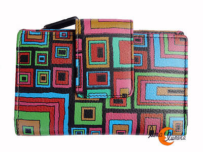 Cartera 34 de piel de colores Belmonte. Laberinto cremallera negra.