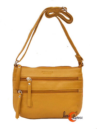 Bolso de piel Morgado 032, pequeño plano mostaza.