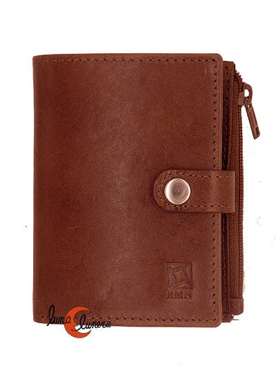 RMN carteras de piel, 90038 marrón. Cartera pequeña con monedero con cremallera.