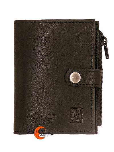 RMN carteras de piel, 90038 negro. Cartera pequeña con monedero con cremallera.
