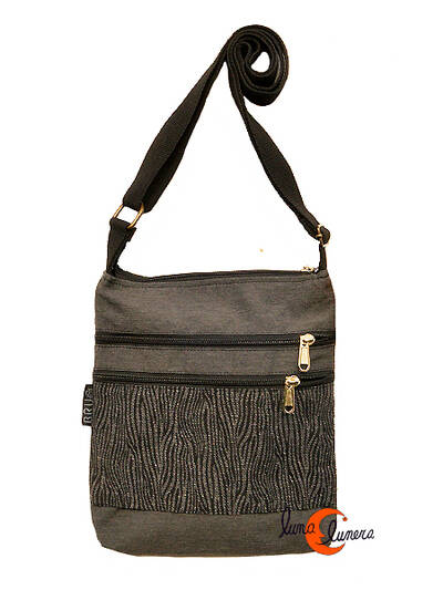 Bolsos de tela BRUO. Bolso bandolera pequeño plano print cebra gris.