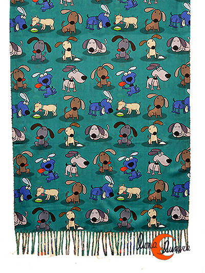 Bufanda con perros, verde petróleo.