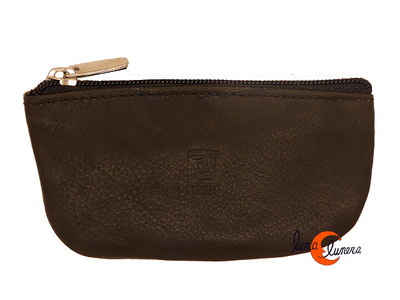 Monederos de piel MRN 8769, media luna plano marrón oscuro.