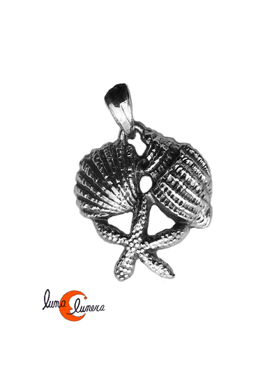 Colgante de plata. Colgante con caracolas y estrella de mar.