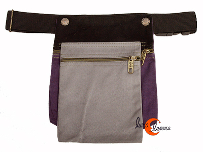 Benetti riñoneras de tela, tapa gris y morado.