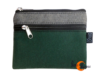 Monederos de tela Bruo.  Monedero grande de dos cremalleras. gris verde oscuro.