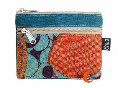 Monederos de tela Bruo.  Monedero grande de dos cremalleras. Azul con círculo.