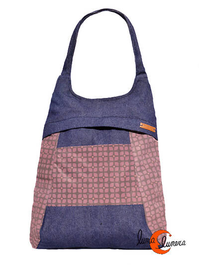 Mochilas de tela Mugling. Mochila bolso azul vaquero cuadrícula marrón.