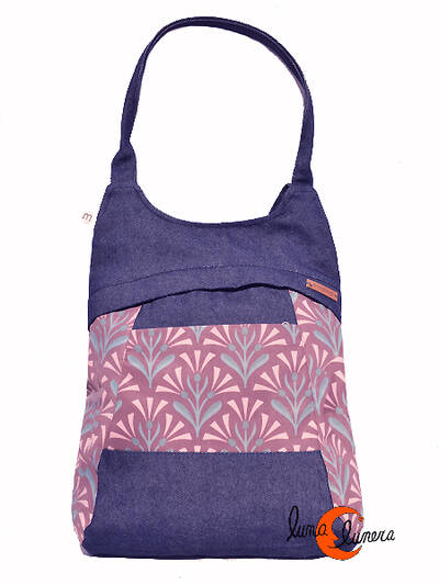 Mochilas de tela Mugling. Mochila bolso azul vaquero espigas marrón.