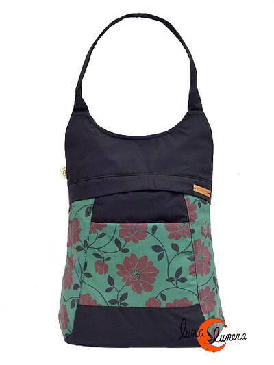 Impermeables. Mochilas de tela Mugling. Mochila bolso negra con flores, verde.