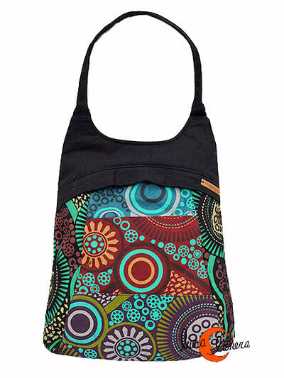Mochilas de tela Mugling. Mochila bolso negra mandalas morado y granate.