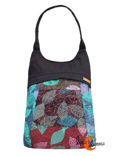 Mochilas de tela Mugling. Mochila bolso negra hojas granate y negro.