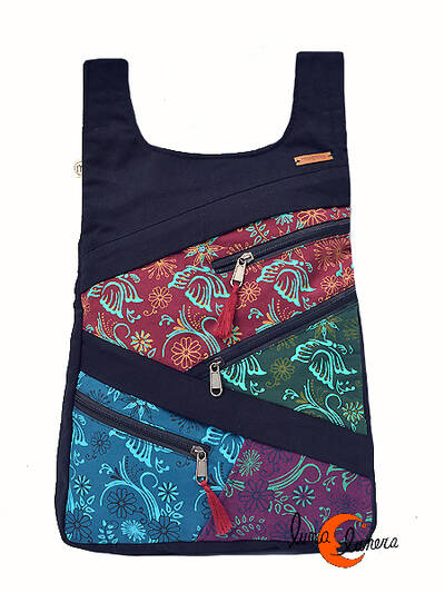 Mochilas de tela Mugling. Mochila parches con cremallera trasera, hiedras azul morado.