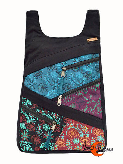 Mochilas de tela Mugling. Mochila parches con cremallera trasera, hiedras negro rojo.
