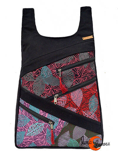 Mochilas de tela Mugling. Mochila parches con cremallera trasera, hoja grande morado verde.