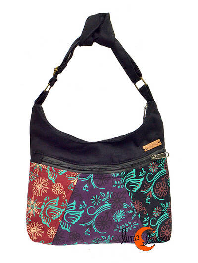 Bolsos de tela estampada Mugling, pequeño parches hiedras rojo, morado, negro.