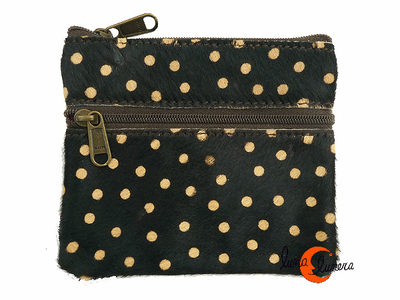 Monedero de piel de colores Soruka, print negro con lunares.