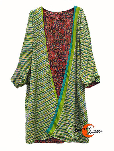 Kimono reversible. Kimono 7, verde y cachemir.