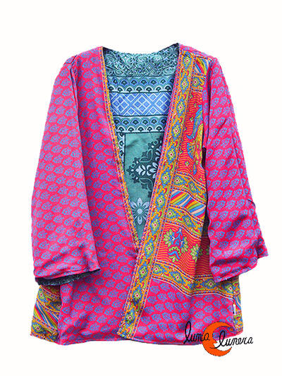 Kimono reversible corto. Kimono 1, fucsia y azul.