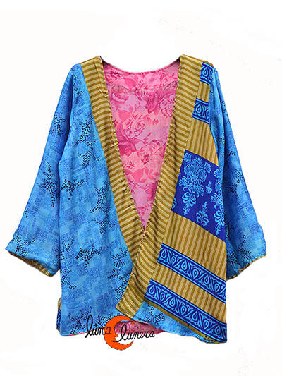 Kimono reversible corto. Kimono 4, azul y rosa.