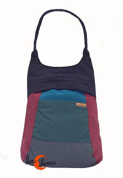 Impermeables. Mochilas de tela Mugling. Mochila bolso parches gris, verde, azul.
