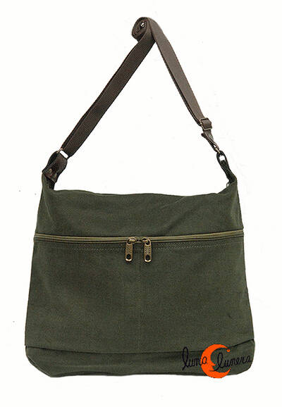 Benetti bolsos de tela, bolso dos bolsillos grande verde oliva.