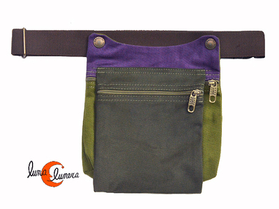 Benetti riñoneras de tela, tapa verdes y morado.