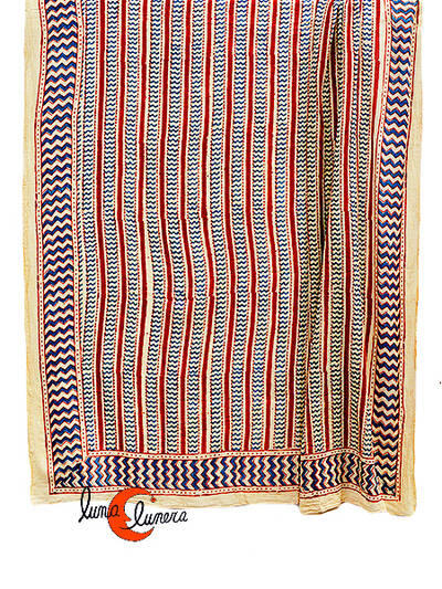 Pareo-fular de algodón, rayas rojo y azul.