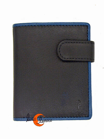 Lèyva carteras de piel, 5134 negra con interior azul. Cartera con tarjetero y monedero interior. 