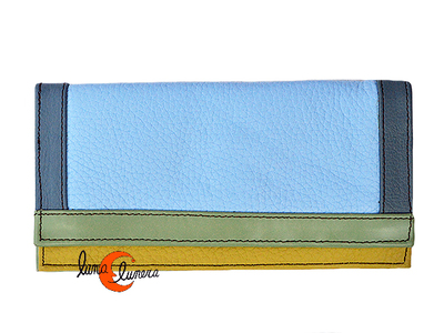 Carteras de piel Soruka. Cartera monedero grande, celeste.