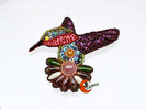 Broches de porcelana. Pájaro colibrí rojo.