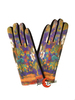 Guantes con imágenes inspirados en cuadros famosos, flores impresionistas con fondo lila.