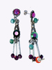 Colección Malagata. Bisutería de zamak con swarovsky, pendientes palitos verde y morados.