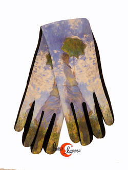 Guantes con imágenes de cuadros famosos, Mujer con sombrilla de Monet.