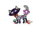 Broche gato de pie con flor en la cola . Azul.