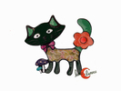 Broche gato de pie con flor en la cola . Verde.