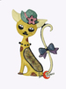 Broche gato sentado con sombrero . Amarillo.