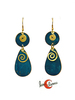 Pendientes de latón, doble con gota grande azul.