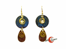 Pendientes de latón, doble con gota pequeña marrón azul.